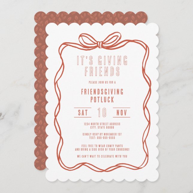 Convite It's Giving Friends Friendsgiving Coquette Bow (Frente/Verso)