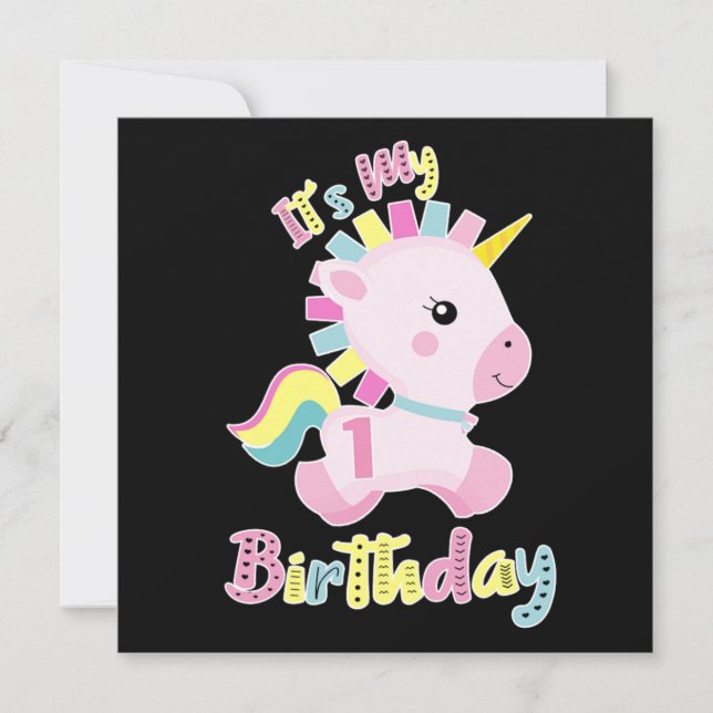 Convite Its My 1st Birthday Baby Unicorn Girls Gift (Frente)