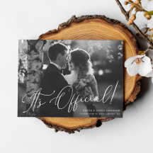 It's Official! Chic Script Wedding Photo Elopement
