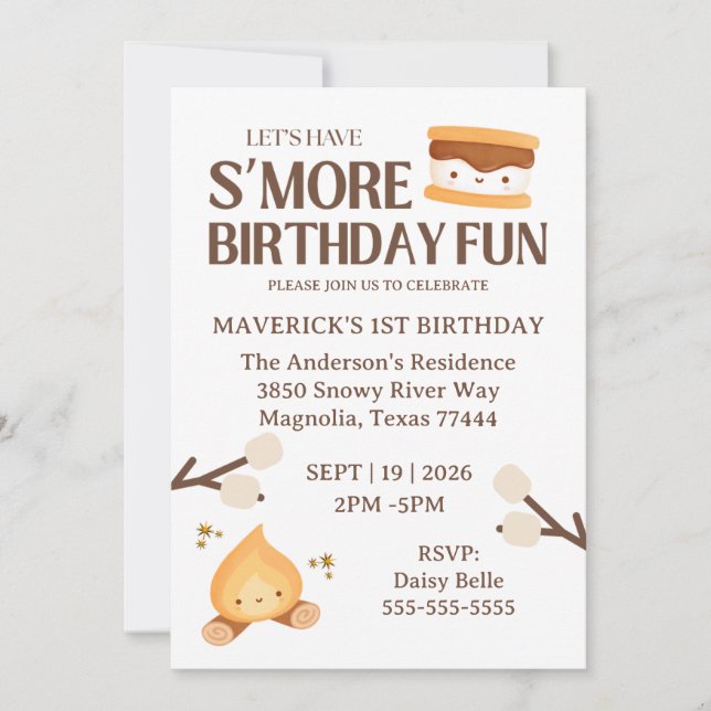 Convite It's S'more Fun to Be One First Birthday  (Frente)