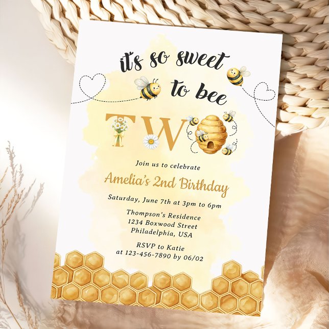 Convite It's So Sweet To Bee 2nd Birthday Invitation (Criador carregado)