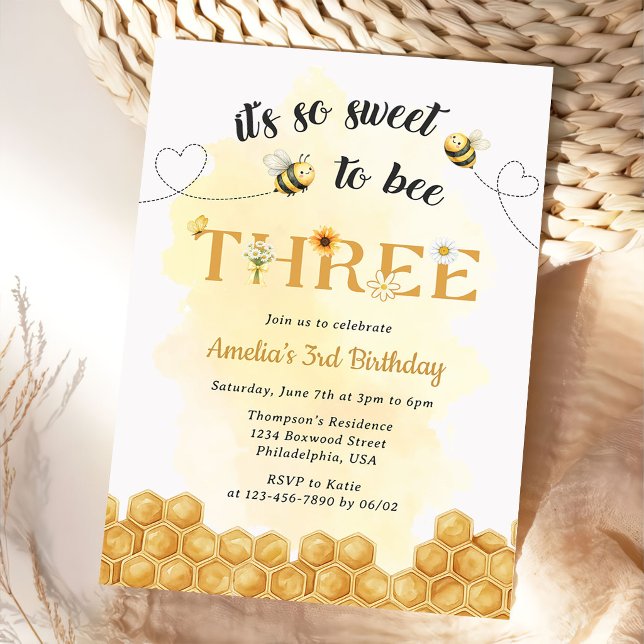 Convite It's So Sweet To Bee 3rd Birthday Invitation (Criador carregado)