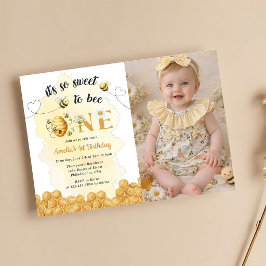 Convite It's So Sweet To Bee Photo 1st Birthday Invitation