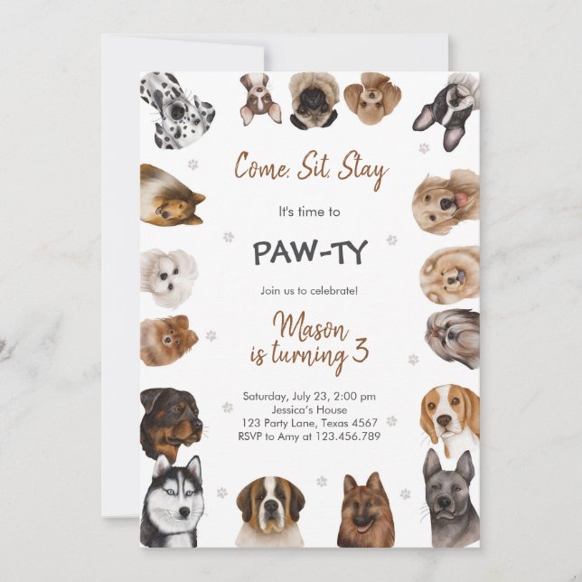 Convite It's Time to Paw-ty Party Animals Kids Birthday (Frente)