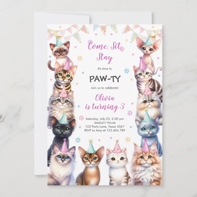 Convite It's Time to Paw-ty Party Animals Kids Birthday (Frente)