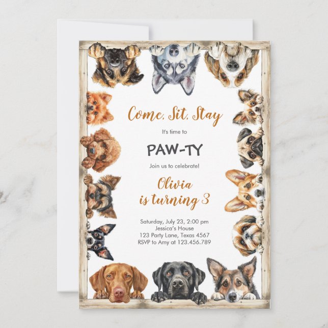 Convite It's Time to Paw-ty Party Animals Kids Birthday (Frente)