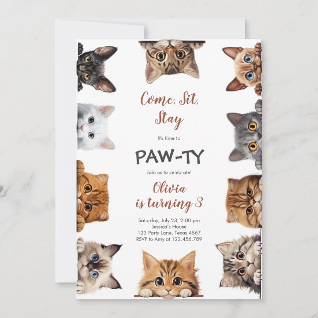 Convite It's Time to Paw-ty Party Animals Kids Birthday (Frente)