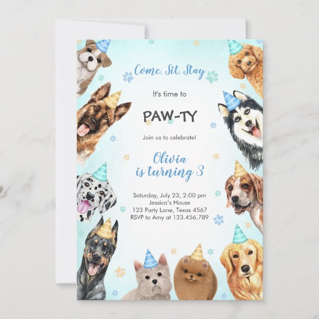 Convite It's Time to Paw-ty Party Animals Kids Birthday (Frente)