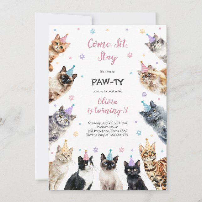 Convite It's Time to Paw-ty Party Animals Kids Birthday (Frente)