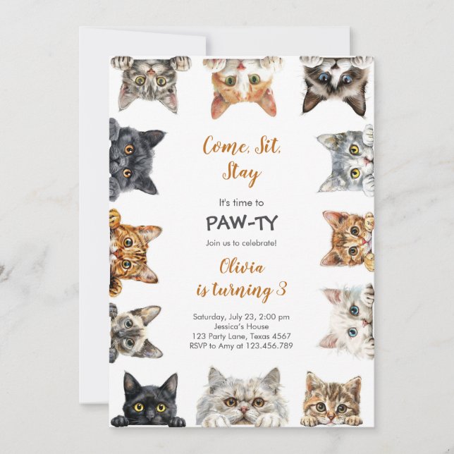 Convite It's Time to Paw-ty Party Animals Kids Birthday (Frente)