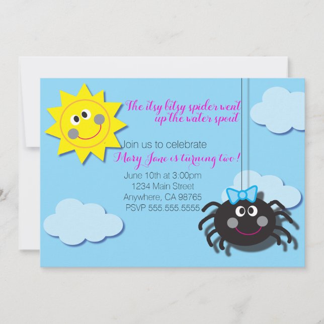 Convite Itsy Bitsy Spider Invite (Sem Fundo Rosa) (Frente)