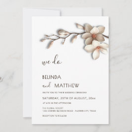 Convite Ivory 3D Flor de Magnólia Casamento Casual