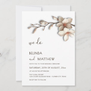 Convite Ivory 3D Flor de Magnólia Casamento Casual