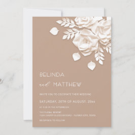 Convite Ivory 3D Flores Rosas Casamento Minimalista