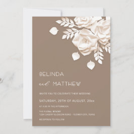 Convite Ivory 3D Flores Rosas Casamento Minimalista
