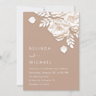 Convite Ivory 3D Flores Rosas Casamento Minimalista