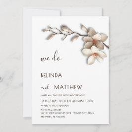 Convite Ivory 3D Magnólia Flor Casamento Informal