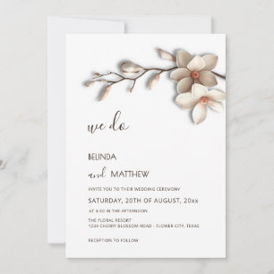 Convite Ivory 3D Magnólia Flor Casamento Informal