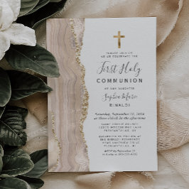 Convite Ivory Agate Dourado Glitter Primeira Comunhão Sagr
