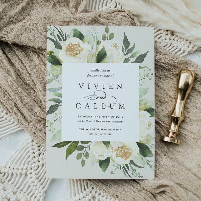 Convite Ivory Bloom | Casamento de Mola Floral de Aquarela (Criador carregado)