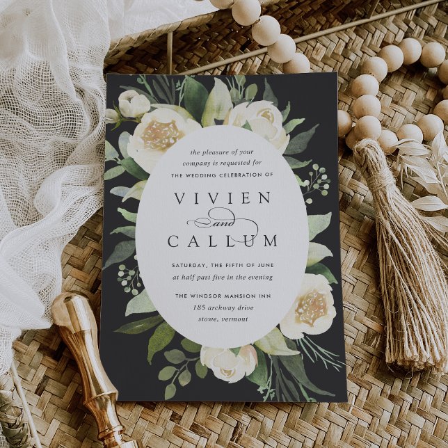 Convite Ivory Bloom | Casamento Floral por Aquarela Oval (Criador carregado)