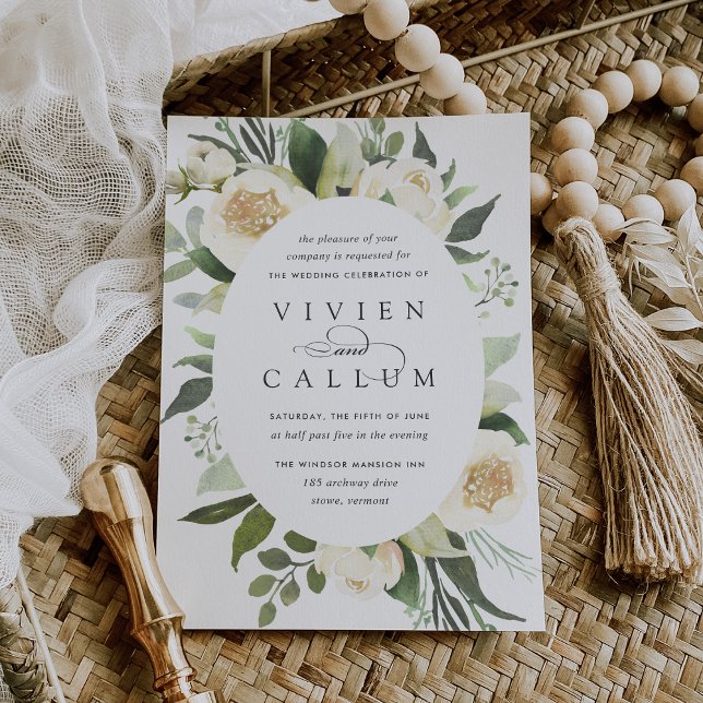 Convite Ivory Bloom | Casamento Floral por Aquarela Oval (Criador carregado)