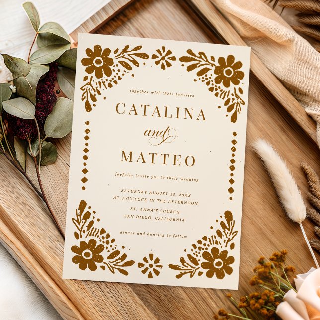 Convite Ivory Boho Hand Drawn Mexican Paper Picado Wedding (Criador carregado)