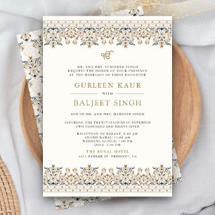 Convite Ivory Brown Ikat Anand Karaj Casamento Sikh
