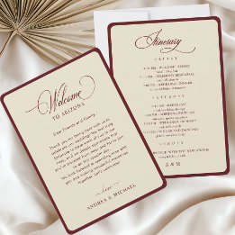 Convite Ivory Burgundy Border Retro Wedding Itinerary Card