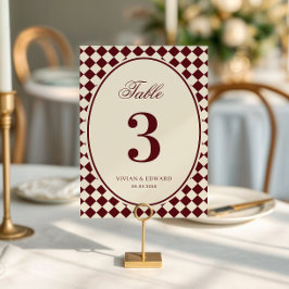 Convite Ivory & Burgundy Checkered Wedding Table Number