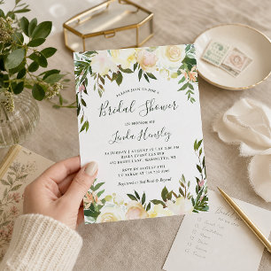 Convite Ivory Chic Floral Garden Greenery Chá de panela