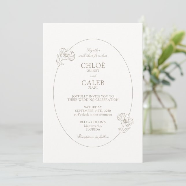 Convite Ivory | Chic Oval Botanical Wedding Invitat (Em pé/Frente)