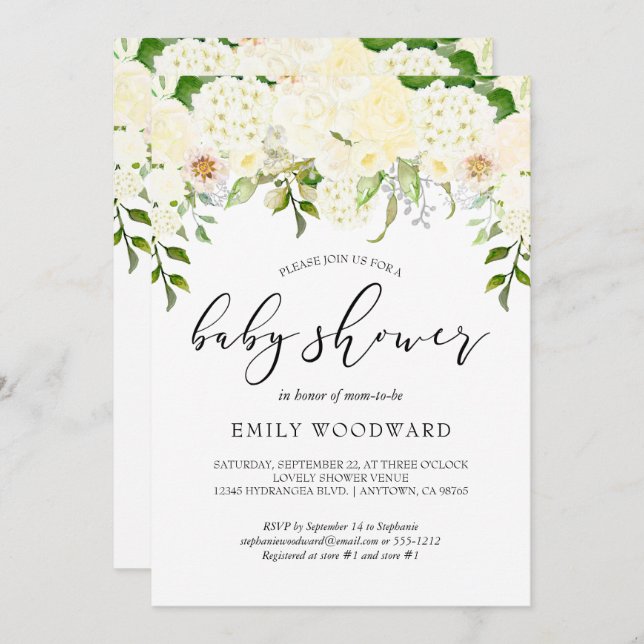 Convite Ivory Cream Floral Greenerescência Chá de fraldas  (Frente/Verso)