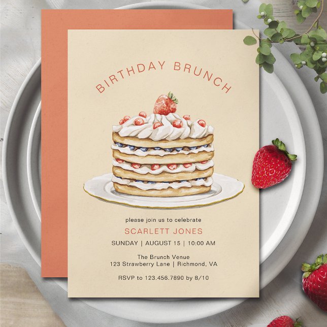 Convite Ivory Cream Pancakes Modern Casual Birthday Brunch (Criador carregado)