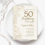 Convite Ivory Dourada Floral 50th Festa de aniversário<br><div class="desc">Ivory Dourado Floral 50º Convite de aniversário. Design minimalista moderno com desenhos botânicos em destaque e letra de script de tipografia. Simples trendy convida cartão perfeito para uma festa de na moda. Pode ser personalizado para qualquer idade. Impressos convites Zazzle ou modelo de impressão digital instantânea para download.</div>
