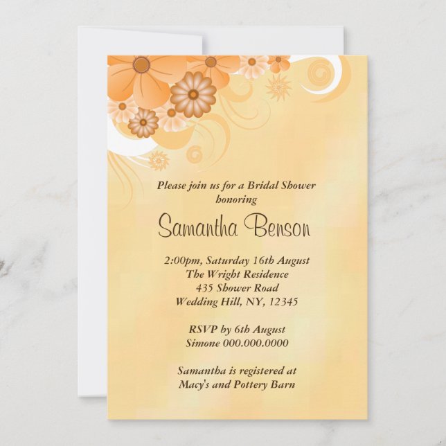 Convite Ivory Dourado Hibiscus Floral Chá de panela Invite (Frente)