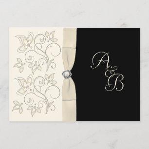 Convite Ivory e Black com Pearl Love Knot convidam