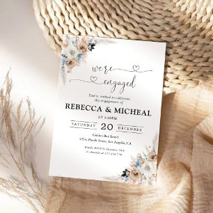 Convite Ivory e Blue Boho Floral Estamos noivos