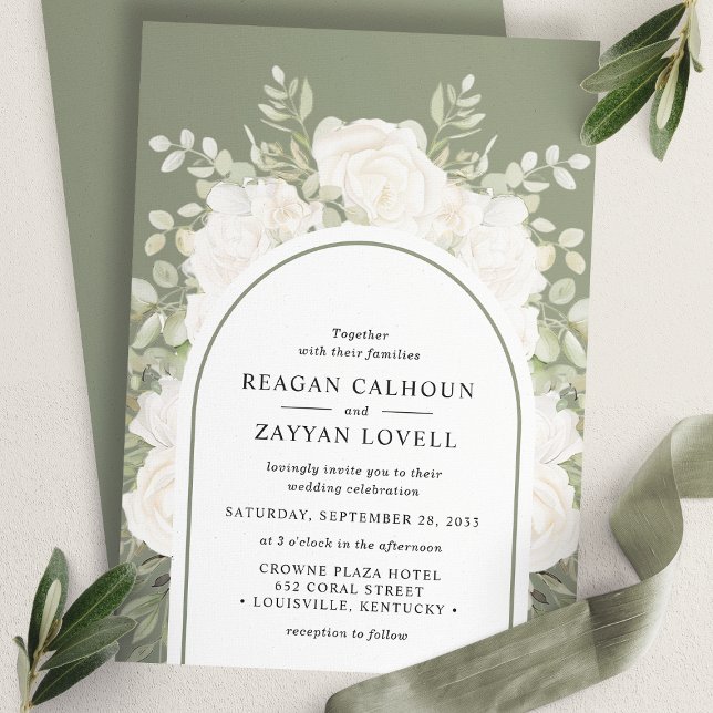 Convite Ivory e Sage Elegante Arco Floral Casamento (Criador carregado)