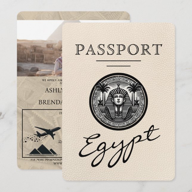 Convite Ivory Egypt Passport Wedding (Frente/Verso)