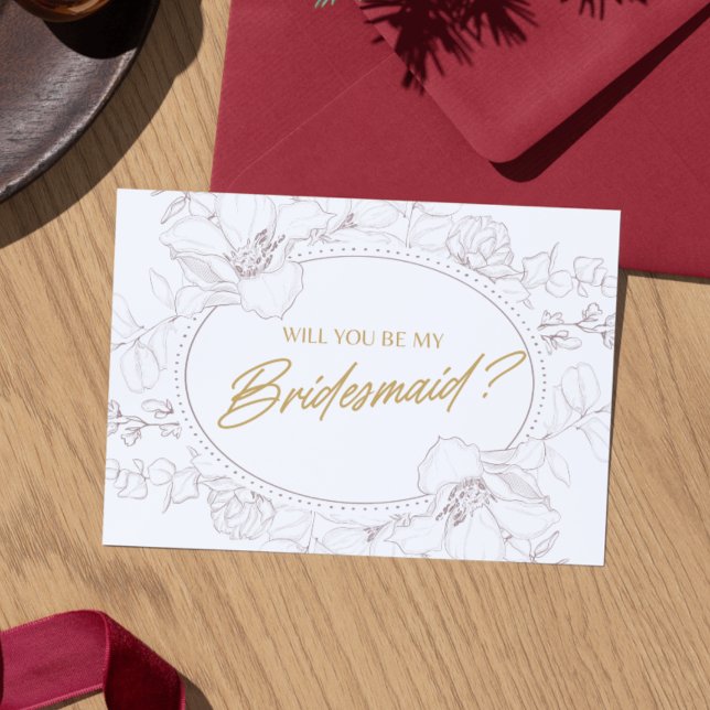 Convite Ivory Elegant Floral Will You Be My Bridesmaid (Whimsical Minimal Script Bridesmaid Proposal Card)