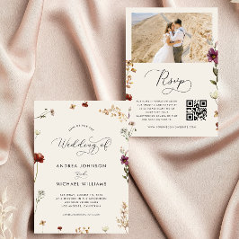 Convite Ivory Fall Wildflower Código QR Autumn Casamento d