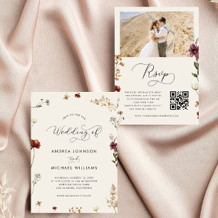 Convite Ivory Fall Wildflower Código QR Autumn Casamento d