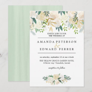 Convite Ivory Floral Rosas Greenery Caserna