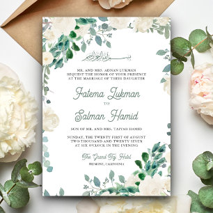 Convite Ivory Floral Sage Green Deixa Casamento Islâmico