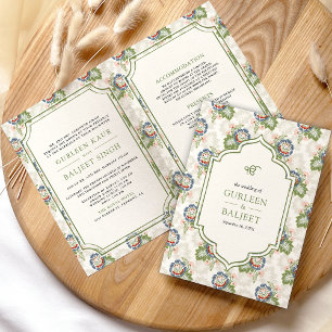 Convite Ivory Floral Verde Azul Tudo em Um Casamento Sikh