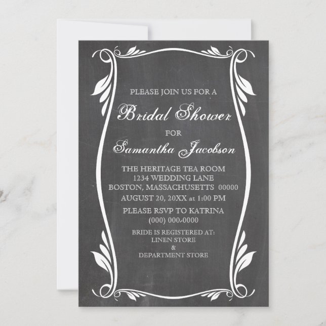 Convite Ivory Flourish Chalkboard Chá de panela Invite (Frente)