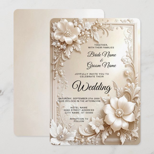 Convite Ivory Flowers Wedding Invitation (Frente/Verso)