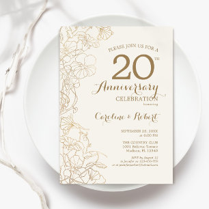 Convite Ivory Gold Floral 20º Aniversário