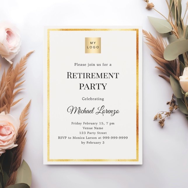 Convite Ivory gold retirement party business logo (Criador carregado)